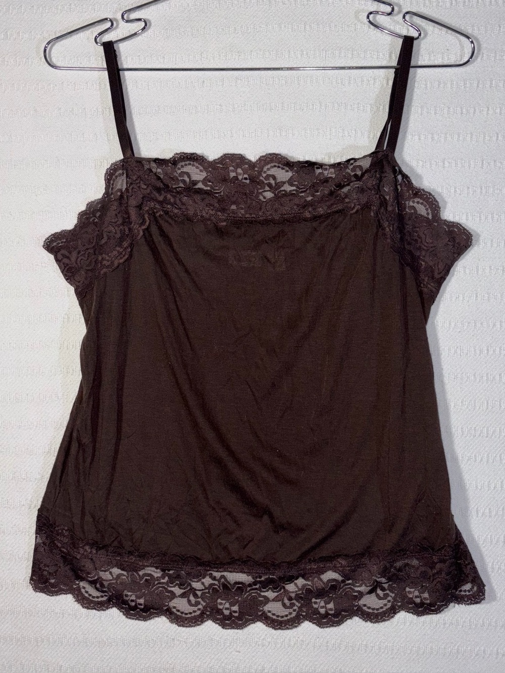 Cato Womens Y2K Lace Trim Cami Tank Top Size L Brown Fairy Preppy Coquette